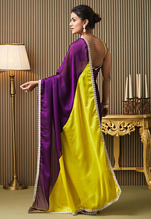 Lace Border Satin Georgette Saree in Dark Purple