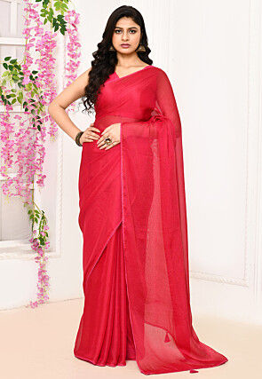Lace Border Satin Georgette Saree in Fuchsia