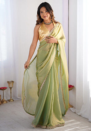 Lace Border Tissue Saree in Light Green