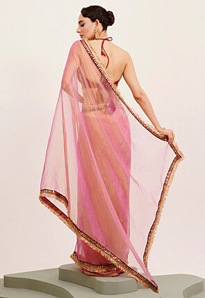 Lace Border Tissue Saree in Pink