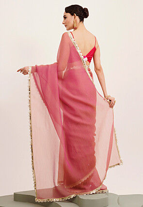 Lace Border Tissue Saree in Pink