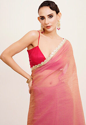 Lace Border Tissue Saree in Pink