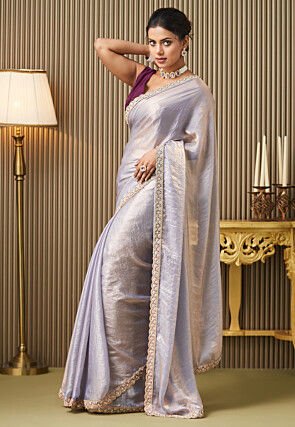 Lace Border Tissue Saree in Sky Blue