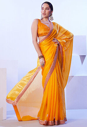 Lace Border Tissue Saree in Yellow