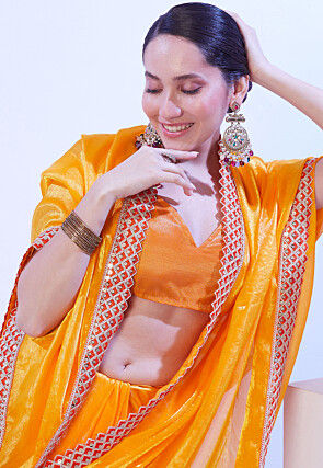 Lace Border Tissue Saree in Yellow