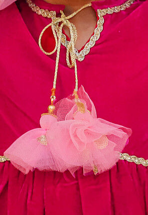 Lace Border Velvet Pakistani Suit in Fuchsia