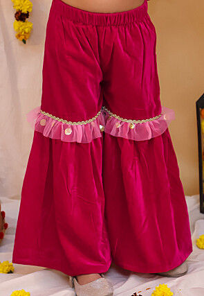 Lace Border Velvet Pakistani Suit in Fuchsia