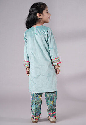 Lace Border Velvet Pakistani Suit in Sky Blue