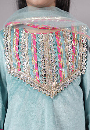 Lace Border Velvet Pakistani Suit in Sky Blue