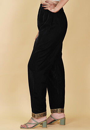 Lace Border Velvet Pant in Black