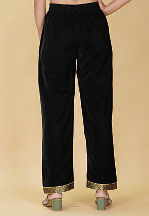Lace Border Velvet Pant in Black