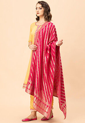 Lace Border Viscose Rayon Anarkali Suit in Yellow