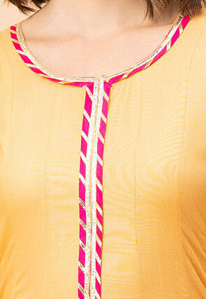 Lace Border Viscose Rayon Anarkali Suit in Yellow