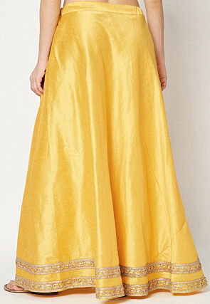 Lace Embellished Art Dupion Silk Skirt in Yellow
