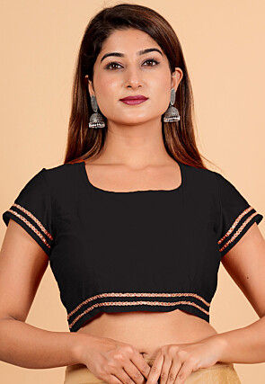 Lace Embellished Art Silk Blouse in Black