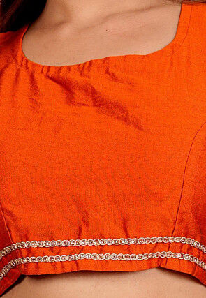 Lace Embellished Art Silk Blouse in Orange