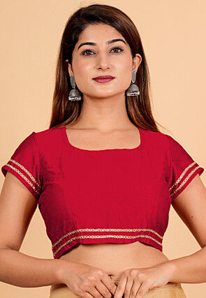 Lace Embellished Art Silk Blouse in Red