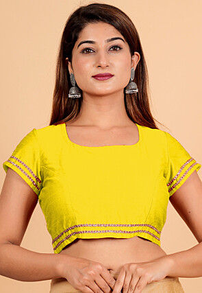 Lace Embellished Art Silk Blouse in Yellow