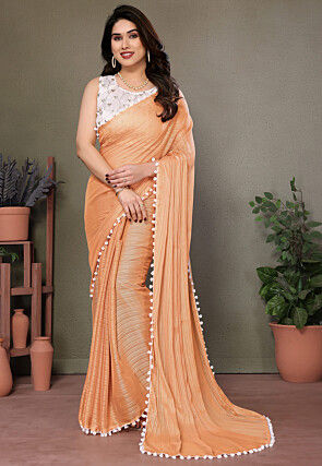 Lace Embellished Art Silk Saree in Orange