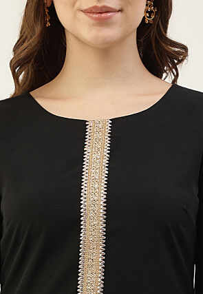 Lace Embellished Crepe Pakistani Suit in Black