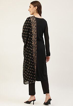 Lace Embellished Crepe Pakistani Suit in Black