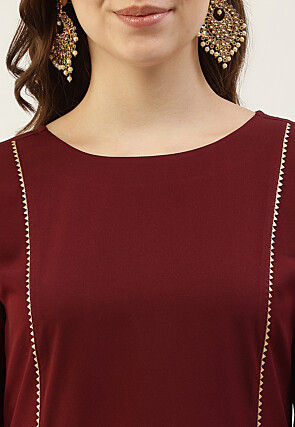 Lace Embellished Crepe Pakistani Suit in Maroon