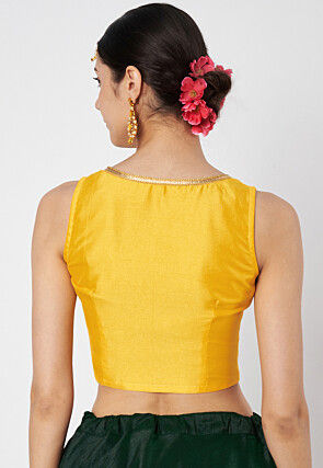 Lace Embellished Dupion Silk Crop Top in Yellow