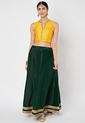 Lace Embellished Dupion Silk Crop Top in Yellow