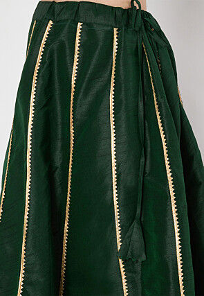 Lace Embellished Dupion Silk Skirt in Dark Green