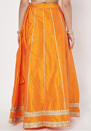 Lace Embellished Dupion Silk Skirt in Light Orange