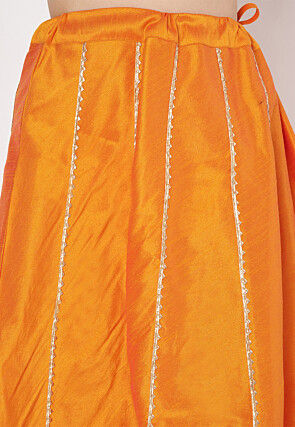 Lace Embellished Dupion Silk Skirt in Light Orange