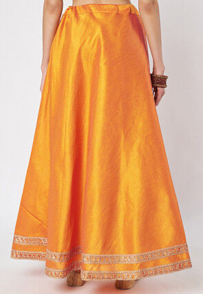 Lace Embellished Dupion Silk Skirt in Orange