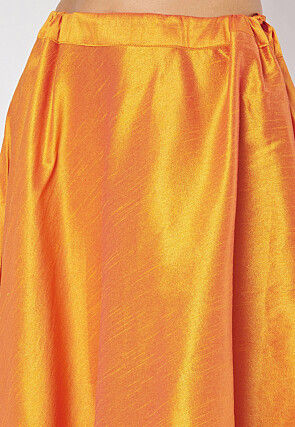 Lace Embellished Dupion Silk Skirt in Orange