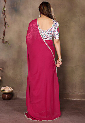Lace Embellished Georgette Saree in Fuchsia