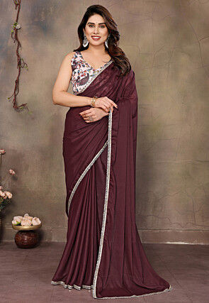 Lace Embellished Georgette Saree in Wine