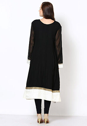 Lace Embellished Georgette Straight Suit in Black