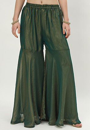 Lace Embellished Organza Co Ord Set in Dark Olive Green