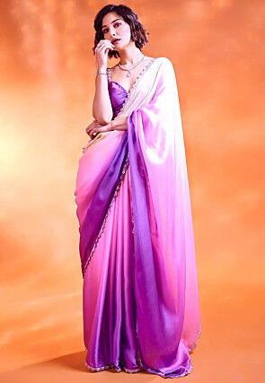 Ombre Satin Saree in Purple