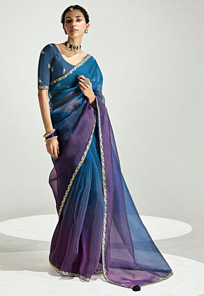 Ombre Tissue Silk Saree in Blue and Purple