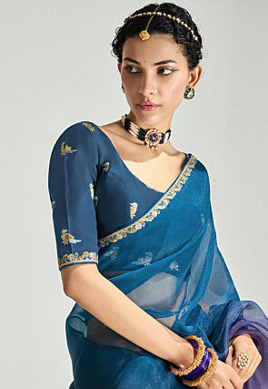 Ombre Tissue Silk Saree in Blue and Purple