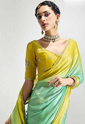 Ombre Tissue Silk Saree in Sea Green