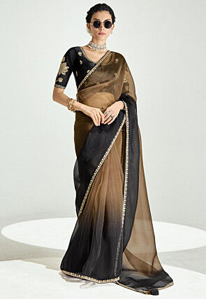 Ombre Tissue Silk Saree in Shaded Brown and Black