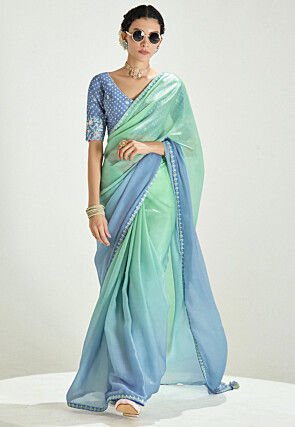 Ombre Tissue Silk Saree in Shaded Sea Green and Blue