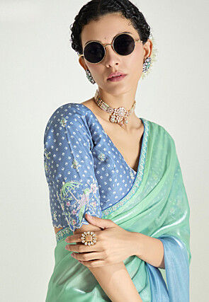 Ombre Tissue Silk Saree in Shaded Sea Green and Blue