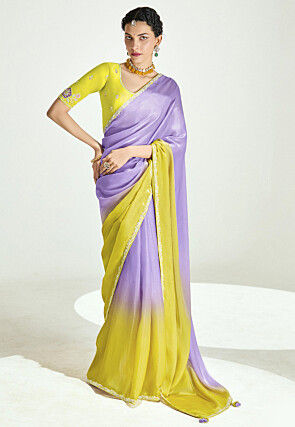 Ombre Tissue Silk Saree in Shaded Yellow and Purple