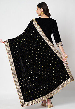 Lace Embellished Velvet Pakistani Suit in Black