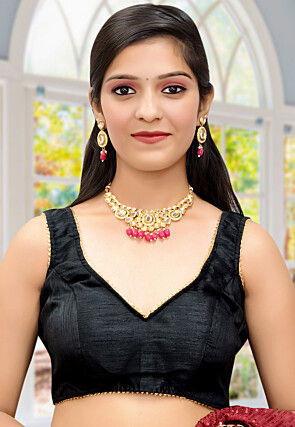 Lace Trim Dupion Silk Blouse in Black