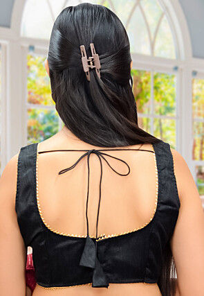 Lace Trim Dupion Silk Blouse in Black