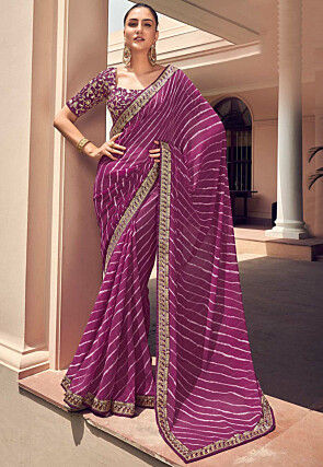 Lehariya Printed Georgette Saree in Purple