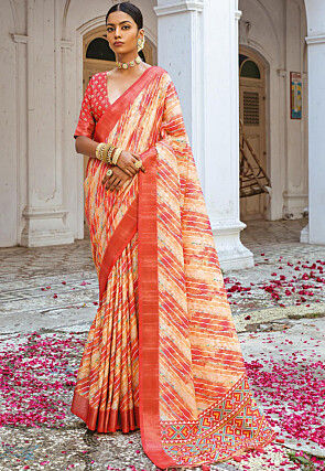 Leheriya Art Silk Saree in Orange